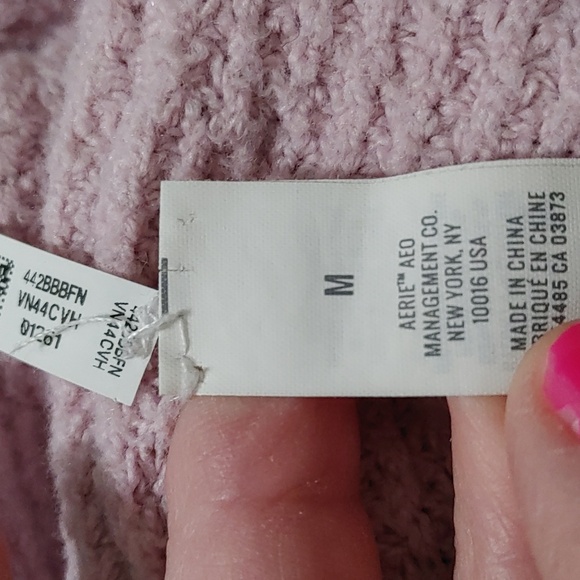 Aerie Soft Pink Crew Neck Oversized Sweater size Medium Waffle Knit - Picture 6 of 7